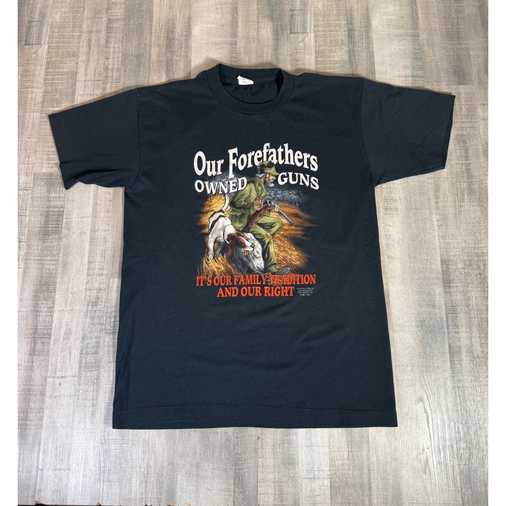 Vintage 1992 3d Emblem Our Forefathers Owned Guns Rights T-Shirt Mens L Black